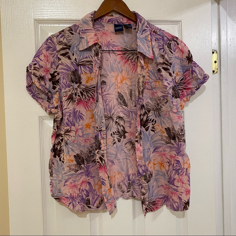 Vintage vacation button down with palm trees